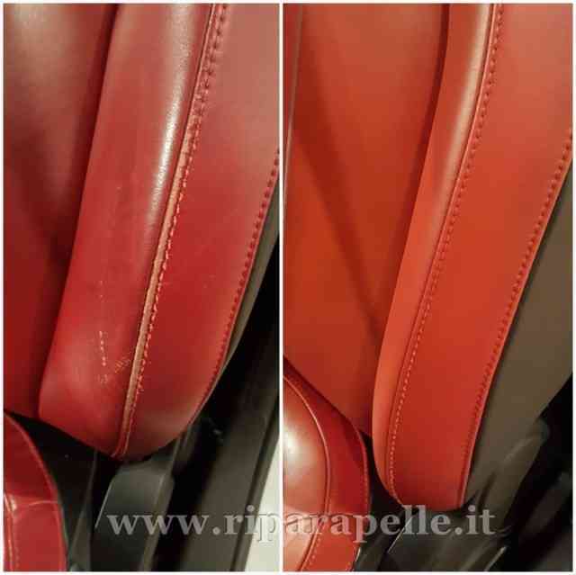 verniciatura sedile auto in pelle rossa